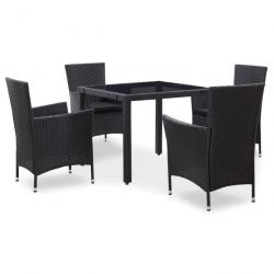 Mobilier à dîner d'extérieur 5 pcs Résine tressée Noir