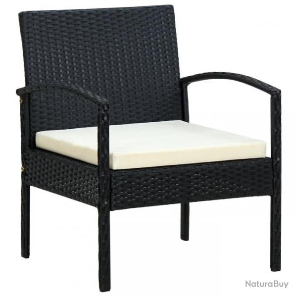 Chaise de jardin avec coussin Rsine tresse Noir 45795