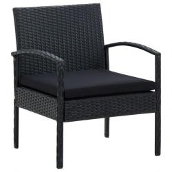 Chaise de jardin avec coussin Résine tressée Noir 45797