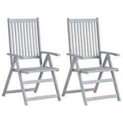 Chaises inclinables de jardin 2 pcs Gris Bois solide d'acacia