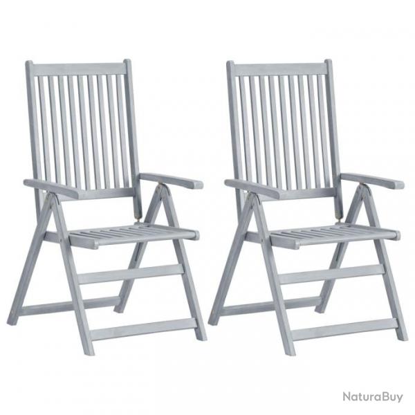 Chaises inclinables de jardin 2 pcs Gris Bois solide d'acacia