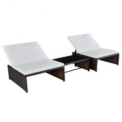 Chaises longues 2 pcs avec table Résine tressée Marron 43068