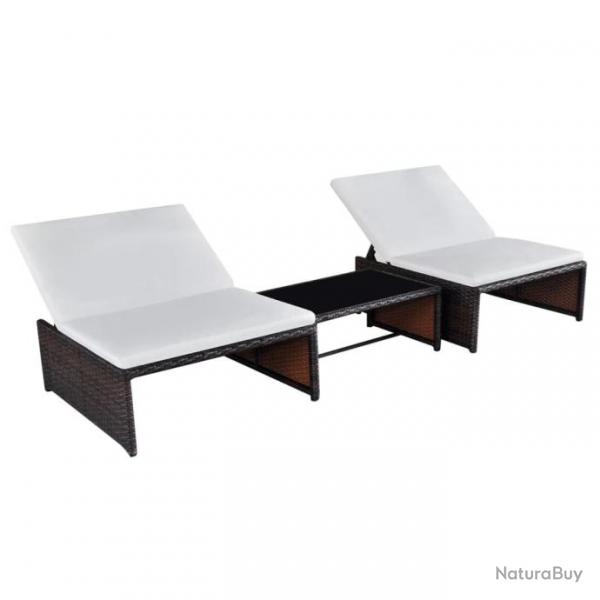 Chaises longues 2 pcs avec table Rsine tresse Marron 43068