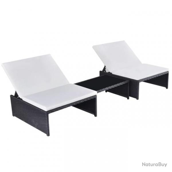 Chaises longues 2 pcs avec table Rsine tresse Noir 43069