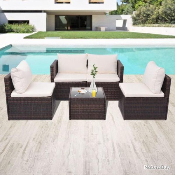 Salon de jardin 5 pcs avec coussins Rsine tresse Marron 43109