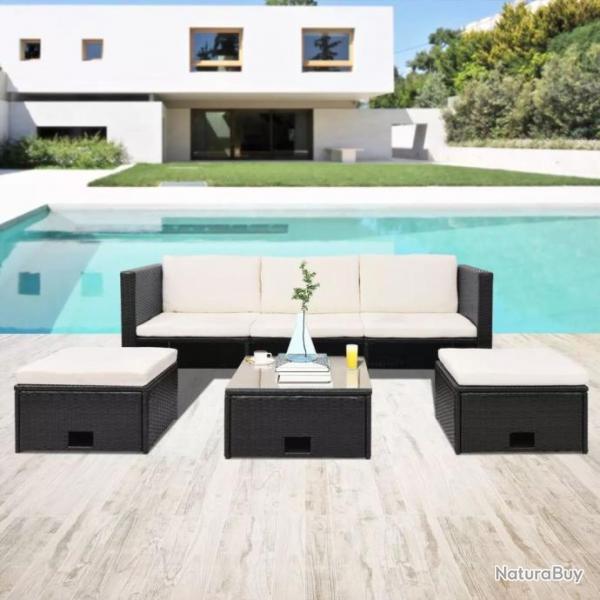 Salon de jardin 4 pcs avec coussins Rsine tresse Noir 43104