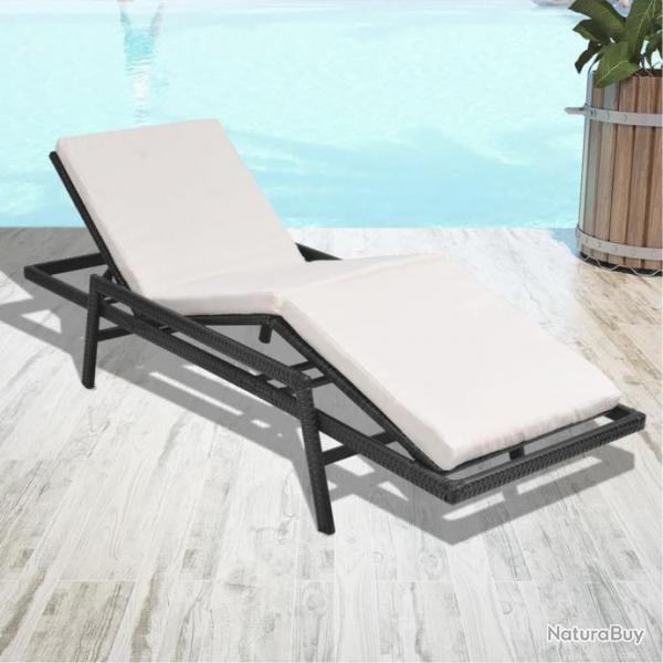 Chaise longue avec coussin Rsine tresse Noir 43108