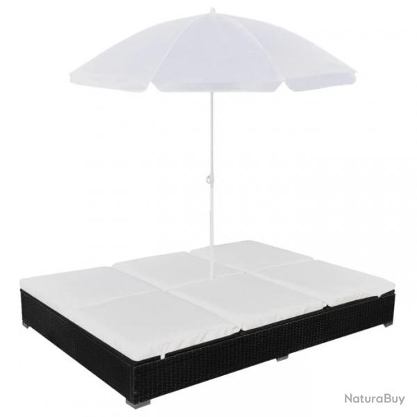 Chaise longue d'extrieur avec parasol Rsine tresse Noir 42950