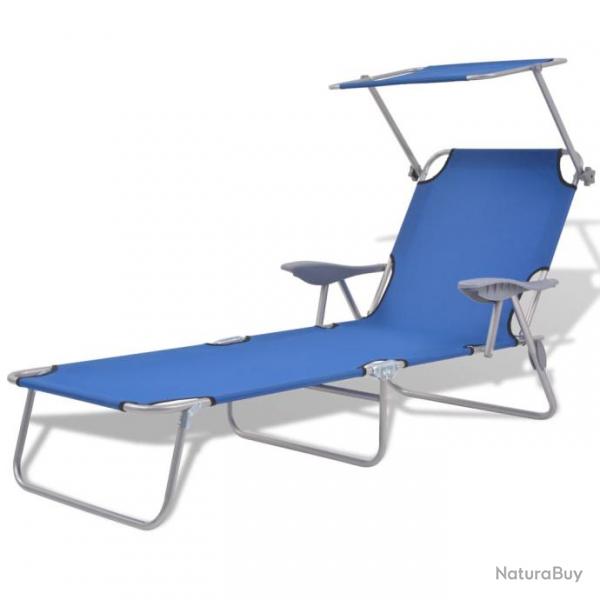 Chaise longue avec auvent Acier Bleu 42931