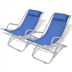 Chaises inclinables de terrasse 2 pcs Acier Bleu 42935