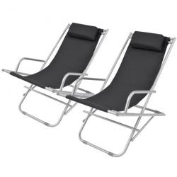 Chaises inclinables de terrasse 2 pcs Acier Noir 42936