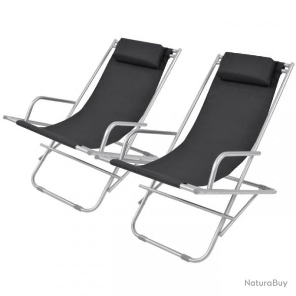 Chaises inclinables de terrasse 2 pcs Acier Noir 42936