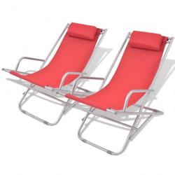 Chaises inclinables de terrasse 2 pcs Acier Rouge 42937