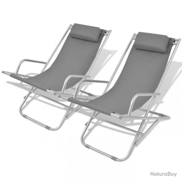 Chaises inclinables de terrasse 2 pcs Acier Gris 42938