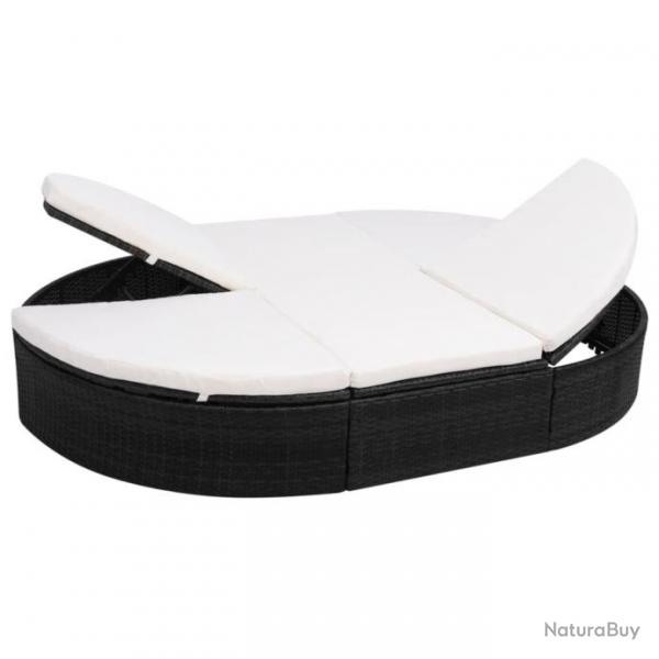 Lit de repos d'extrieur avec coussin Rsine tresse Noir 42940