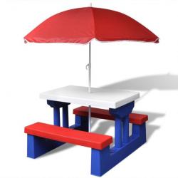 Table et bancs de pique-nique avec parasol pour enfants 41455