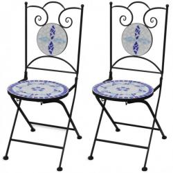 Chaises pliables de bistro 2 pcs Céramique Bleu et blanc 41531