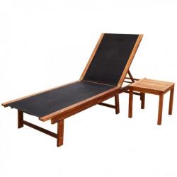 Chaise longue avec table Bois d'acacia solide et textilène 41746