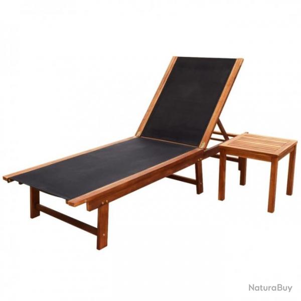Chaise longue avec table Bois d'acacia solide et textilne 41746