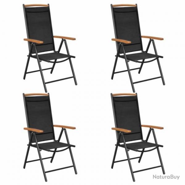 4 pcs Chaises pliables de jardin Aluminium et textilne Noir 41733