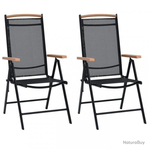 Chaises pliables de jardin 2 pcs Aluminium et textilne Noir 41732