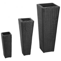 Lits surélevés de jardin 3 pcs Résine tressée Noir 40534