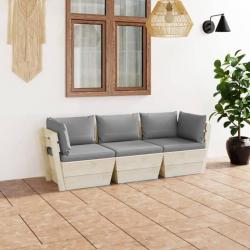 Canapé palette à 3 places de jardin avec coussins Bois d'épicéa 3063397