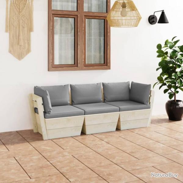 Canap palette  3 places de jardin avec coussins Bois d'pica 3063397