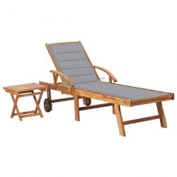 Chaise longue avec table et coussin Bois de teck solide 3063022