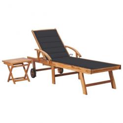 Chaise longue avec table et coussin Bois de teck solide 3063021