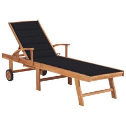 Chaise longue avec coussin noir Bois de teck solide 3063013