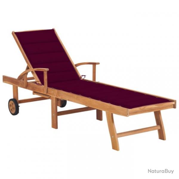 Chaise longue avec coussin rouge bordeaux Bois de teck solide 3063015