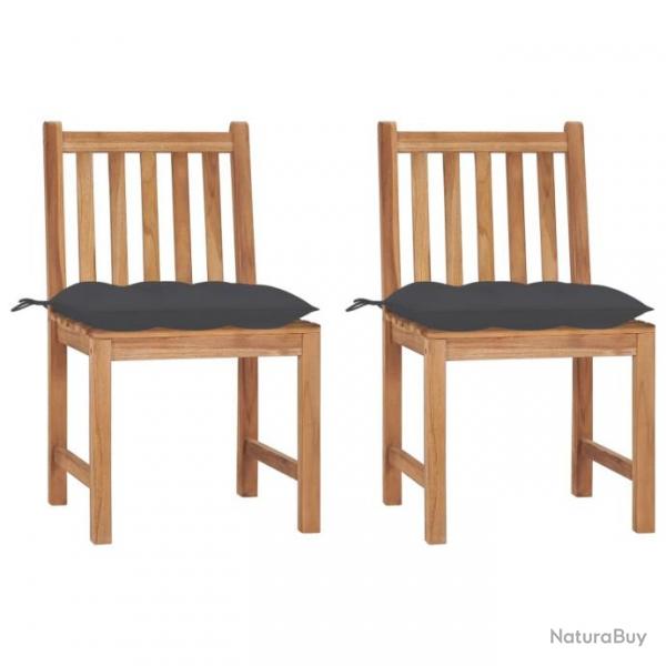 Chaises de jardin 2 pcs avec coussins Bois de teck massif