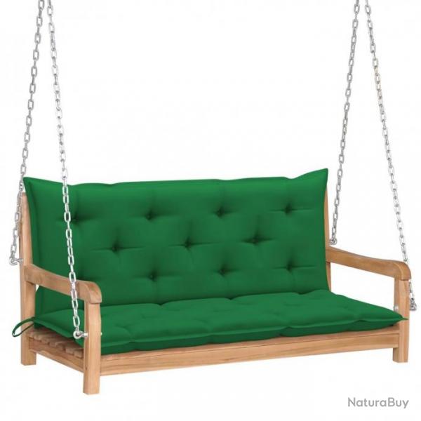 Balancelle avec coussin vert 120 cm Bois de teck solide 3062870