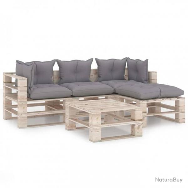 Salon de jardin palette 5 pcs avec coussins Bois de pin 3066179