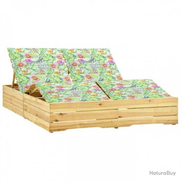Chaise longue double avec coussins motif feuilles Pin imprgn 3065996