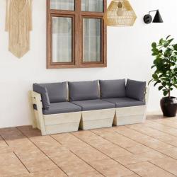 Canapé palette à 3 places de jardin avec coussins Bois d'épicéa 3063396
