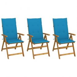 Chaises pliables de jardin 3 pcs avec coussins Bois d'acacia 3064093