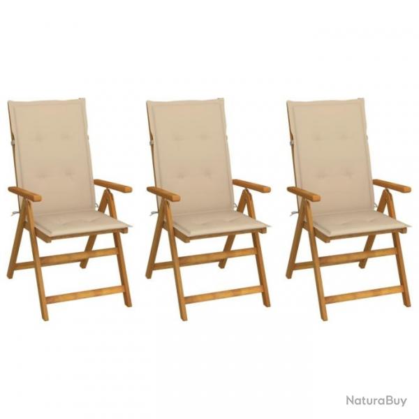 Chaises pliables de jardin 3 pcs avec coussins Bois d'acacia 3064092