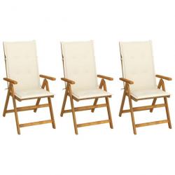 Chaises pliables de jardin 3 pcs avec coussins Bois d'acacia 3064091