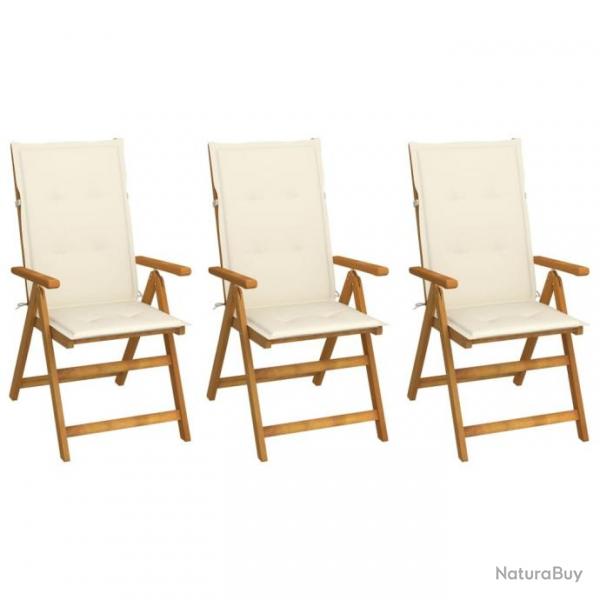 Chaises pliables de jardin 3 pcs avec coussins Bois d'acacia 3064091