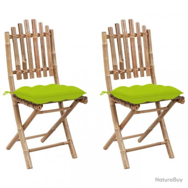 Chaises pliables de jardin 2 pcs avec coussins Bambou 3064013