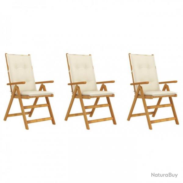 Chaises pliables de jardin 3 pcs avec coussins Bois d'acacia 3064106