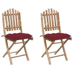 Chaises pliables de jardin 2 pcs avec coussins Bambou 3064011