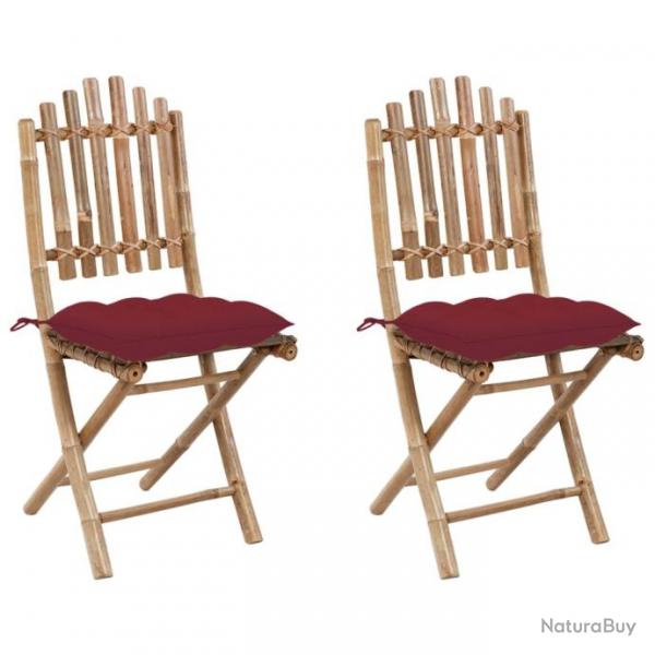 Chaises pliables de jardin 2 pcs avec coussins Bambou 3064011