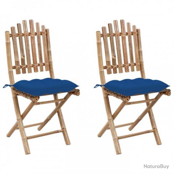 Chaises pliables de jardin 2 pcs avec coussins Bambou 3064012
