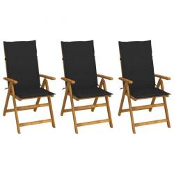 Chaises pliables de jardin 3 pcs avec coussins Bois d'acacia 3064096