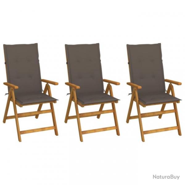 Chaises pliables de jardin 3 pcs avec coussins Bois d'acacia 3064097