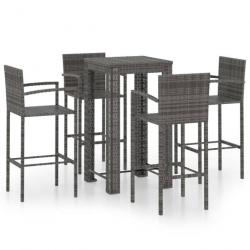 bar de jardin 5 pcs avec accoudoirs Résine tressée Gris 3064809