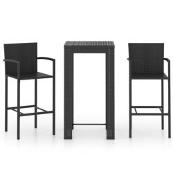 bar de jardin 3 pcs avec accoudoirs Résine tressée Noir 3064805